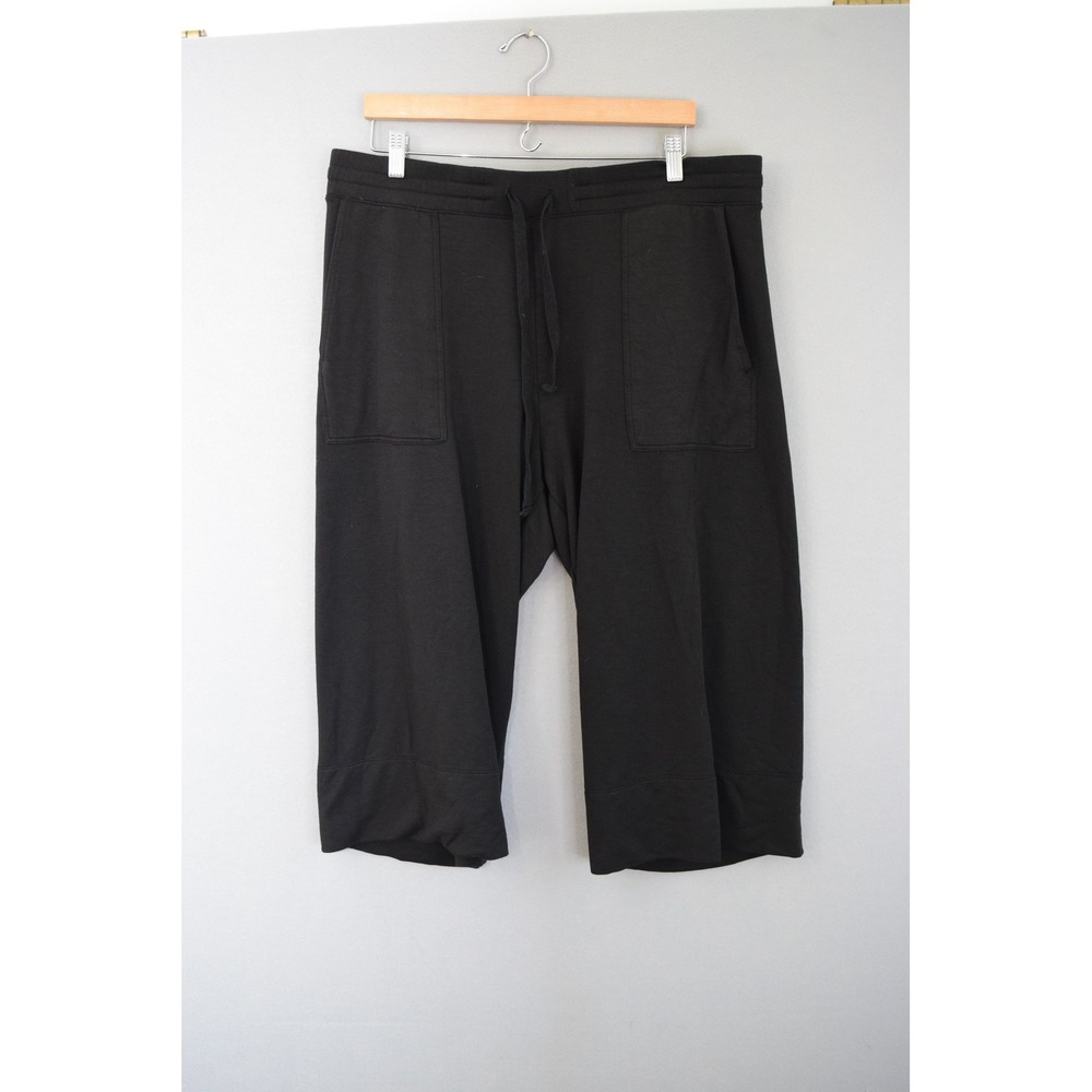 Quince SuperSoft Fleece Wide Leg Pants XL Black Cropped Drawstring Womens Lounge